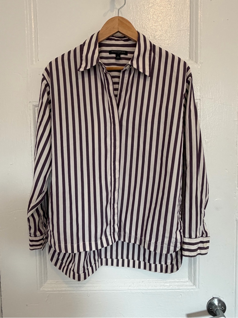 Banana Republic Striped Button-Front Shirt - White & Dark Purple